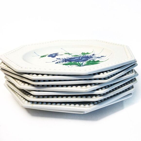 VTG Gialletti Pimpinelli Earthenware Plates Blue Floral Italy Set of 8 - Picture 3 of 12